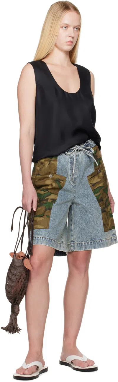 3.1 Phillip Lim Patchwork Camo Ripstop Basketball Shorts Dark Olive Multi