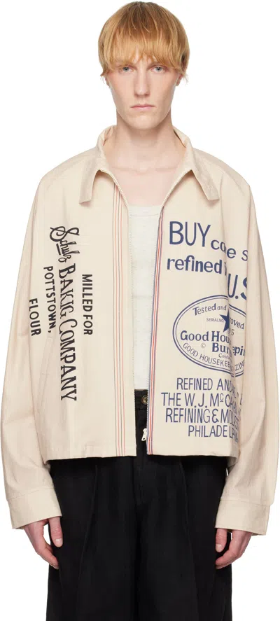 Harago Beige Printed Zipper Cropped Jacket