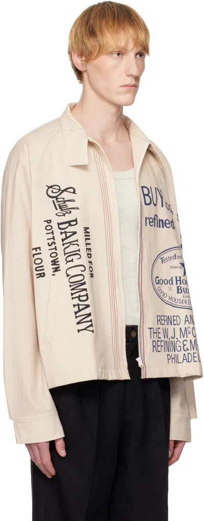 Harago Beige Printed Zipper Cropped Jacket