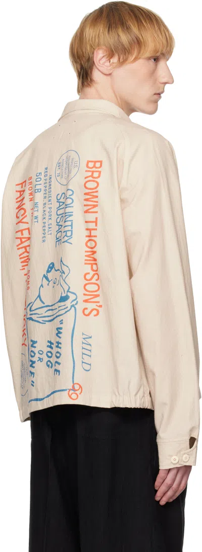 Harago Beige Printed Zipper Cropped Jacket