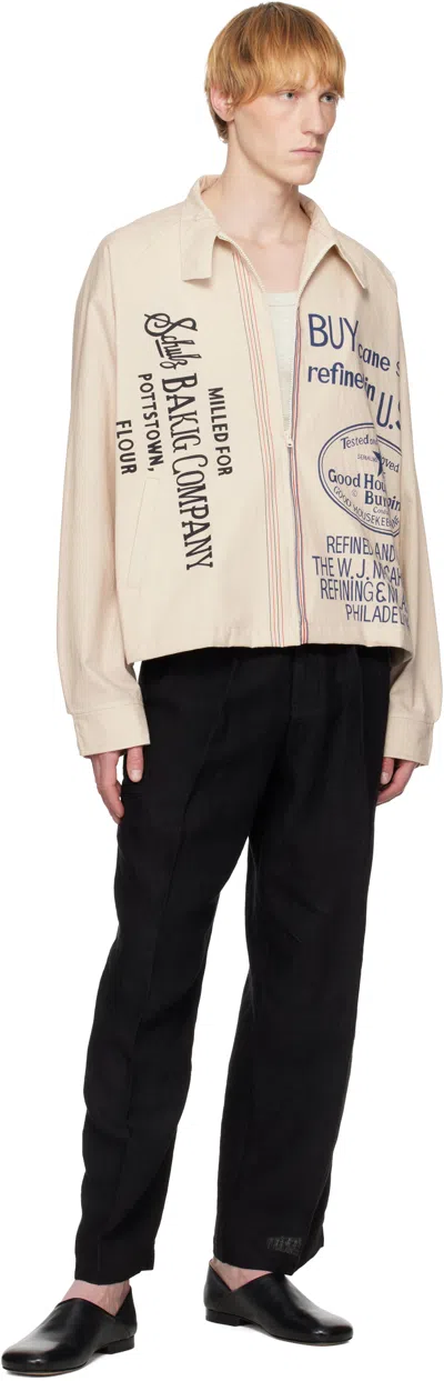 Harago Beige Printed Zipper Cropped Jacket