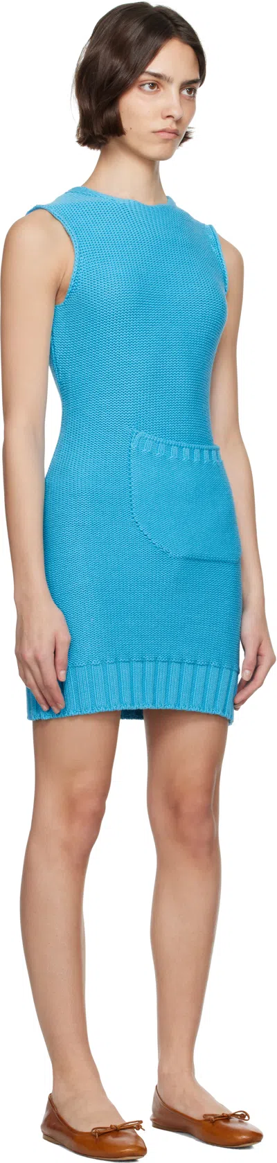 Jw Anderson Front Pocket Sleeveless Knit Mini Shift Dress In Blue