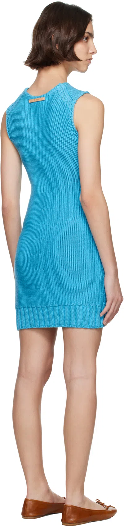 Jw Anderson Front Pocket Sleeveless Knit Mini Shift Dress In Blue