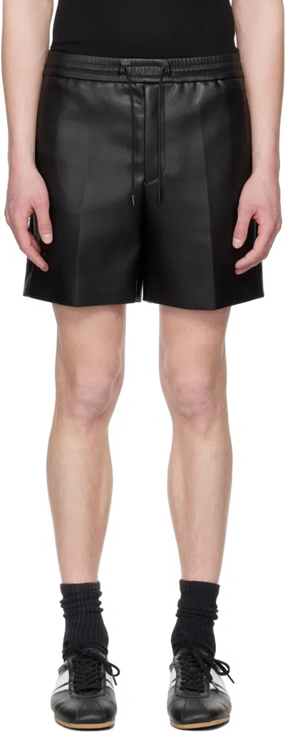 System Ssense Exclusive Black Drawstring Faux-leather Shorts