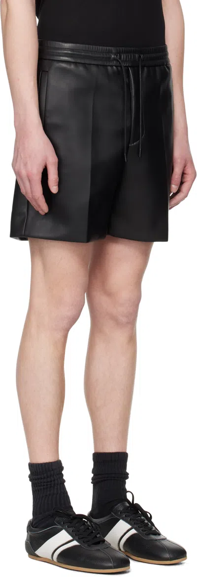 System Ssense Exclusive Black Drawstring Faux-leather Shorts