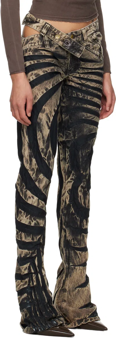 Masha Popova Beige & Black Asymmetric Ripple Skinny Jeans
