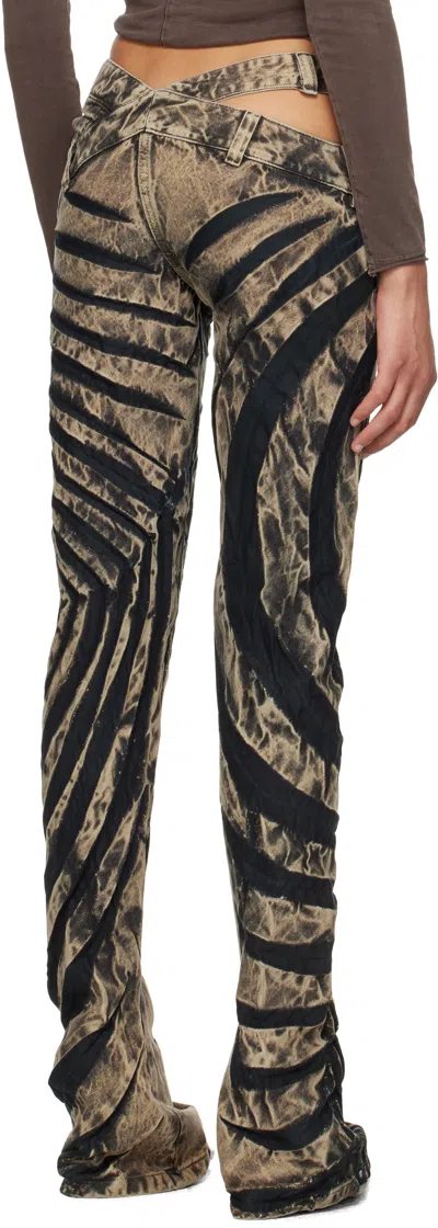 MASHA POPOVA BEIGE & BLACK ASYMMETRIC RIPPLE SKINNY JEANS 