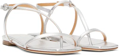 Aeyde Silver Ella Leather Toe-post Sandals In Metallic