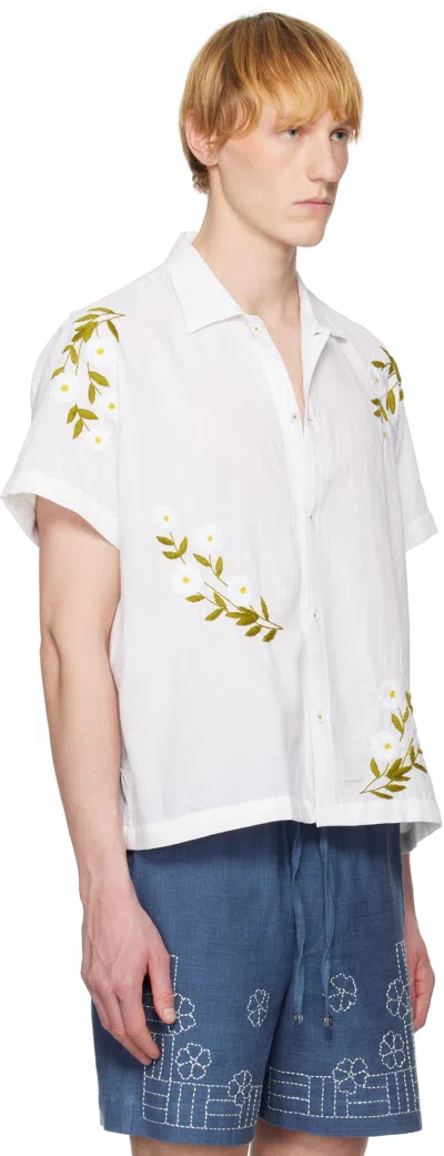 Harago White Embroidered Daisy Shirt