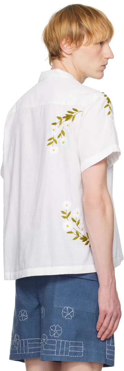 Harago White Embroidered Daisy Shirt