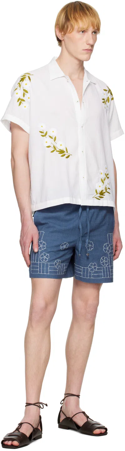 Harago White Embroidered Daisy Shirt