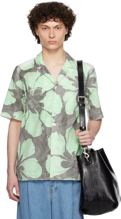 Dries Van Noten Green & White Hand-dyed Floral Shirt