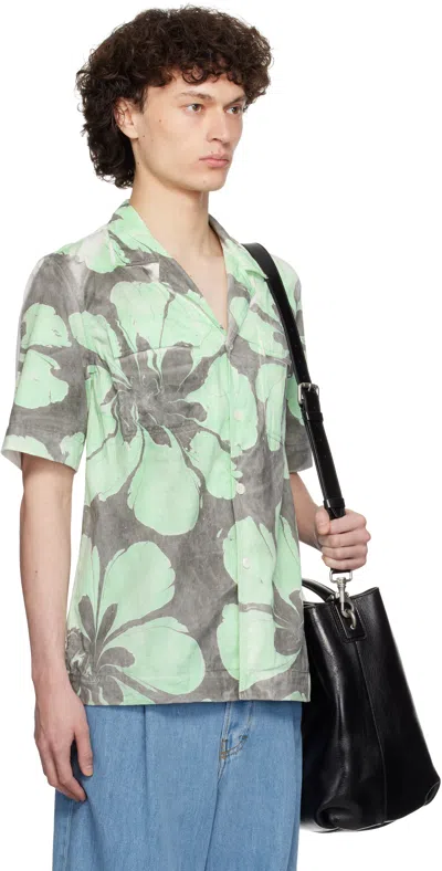Dries Van Noten Green & White Hand-dyed Floral Shirt