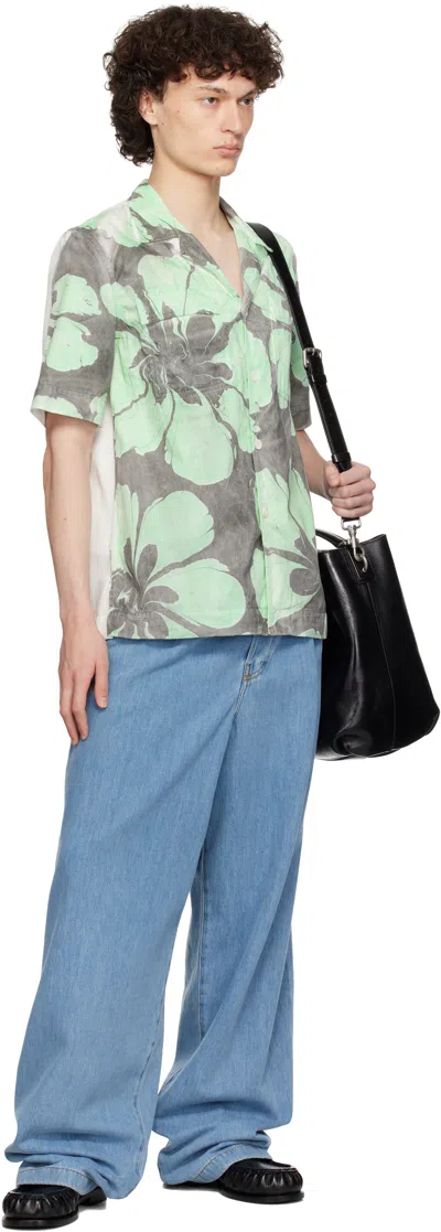 Dries Van Noten Green & White Hand-dyed Floral Shirt
