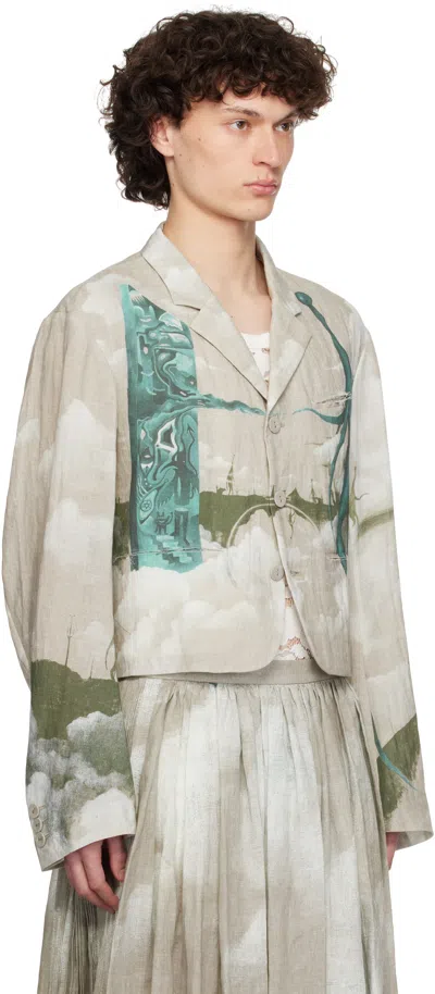 Undercover Mens Printed Crop Linen Jacket Natural Base