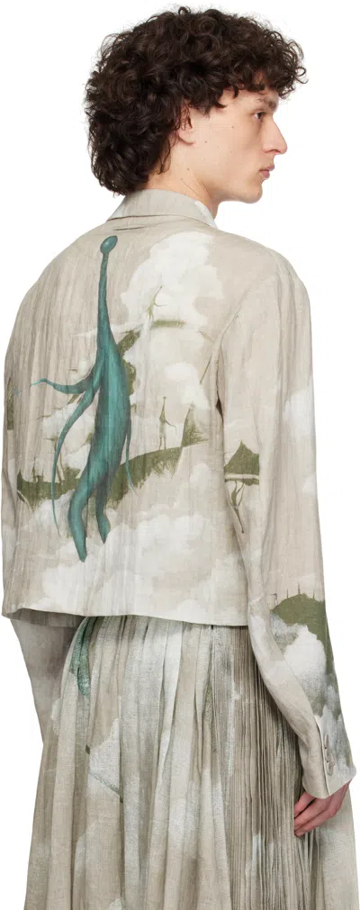 Undercover Mens Printed Crop Linen Jacket Natural Base