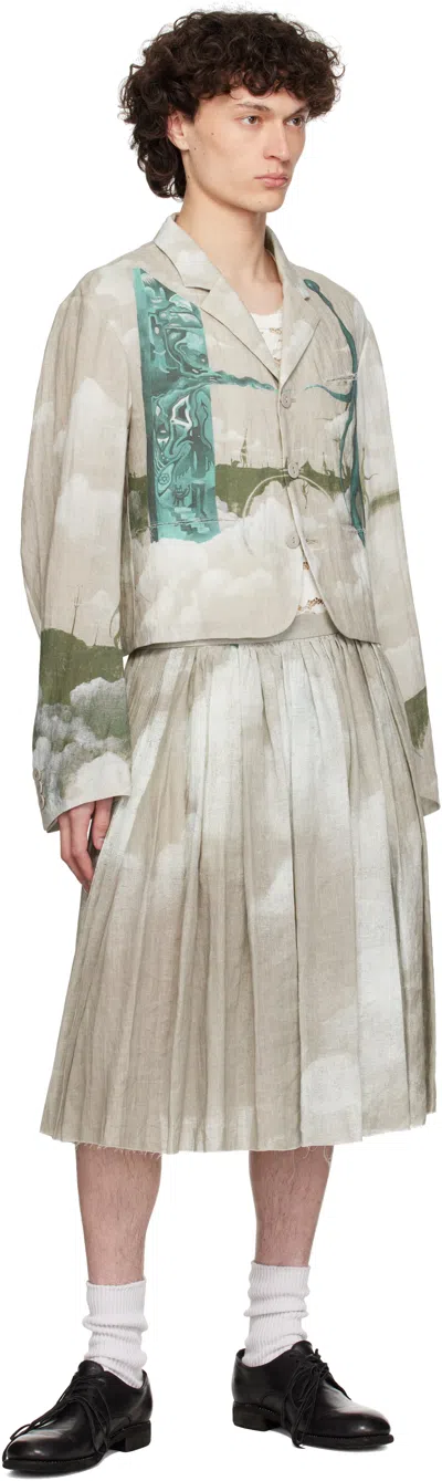 Undercover Mens Printed Crop Linen Jacket Natural Base