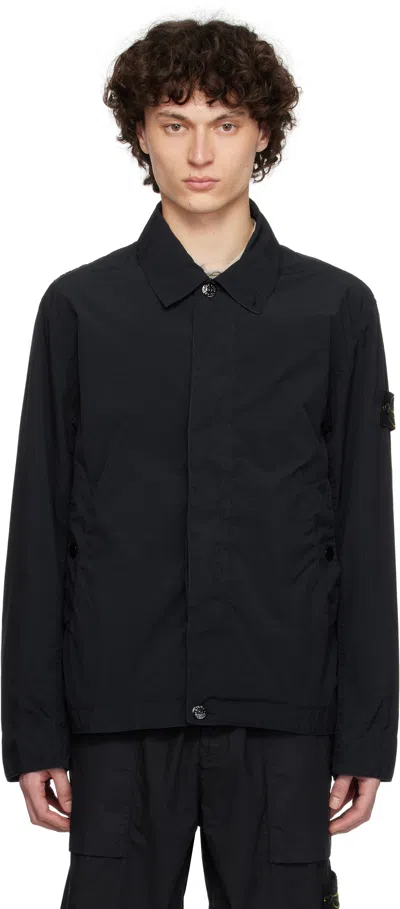 Stone Island Blue Jacket With Classic Collar And Logo Patch On The Sleeve In Tech Fabric Man