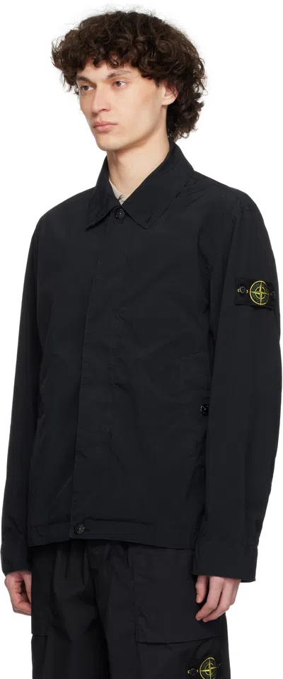 Stone Island Blue Jacket With Classic Collar And Logo Patch On The Sleeve In Tech Fabric Man