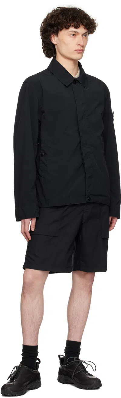 Stone Island Blue Jacket With Classic Collar And Logo Patch On The Sleeve In Tech Fabric Man