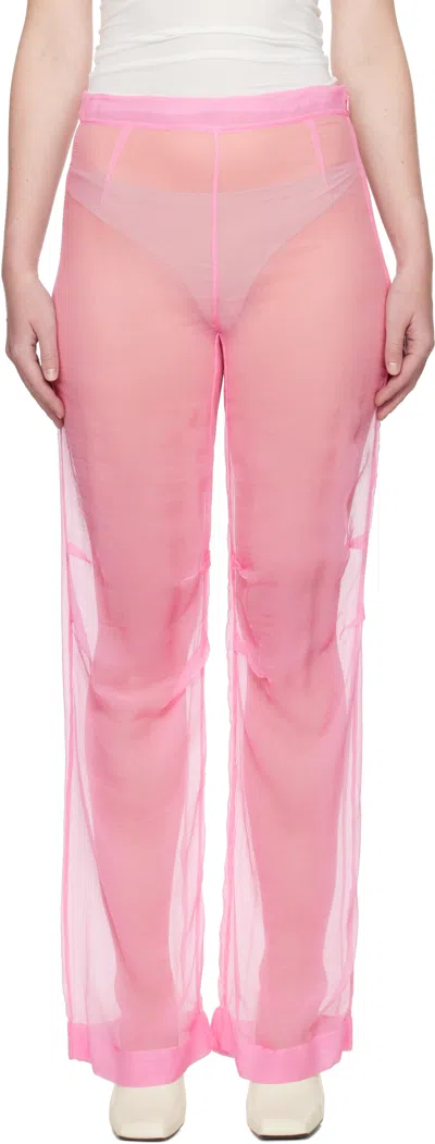 Alainpaul Pink Mousseline Silk Chiffon Knee Trousers