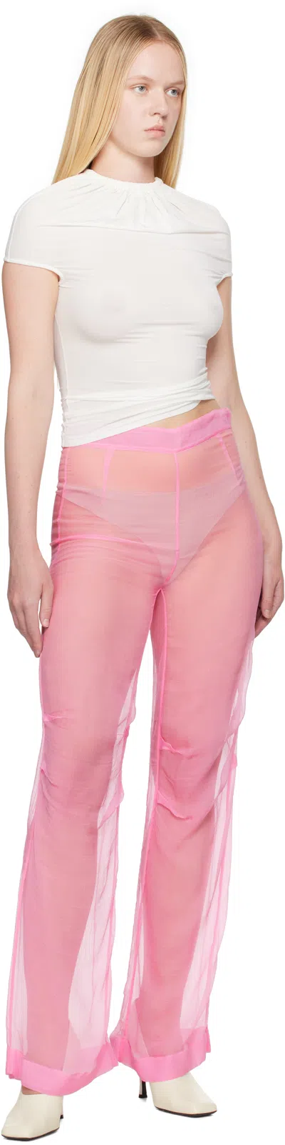 Alainpaul Pink Mousseline Silk Chiffon Knee Trousers
