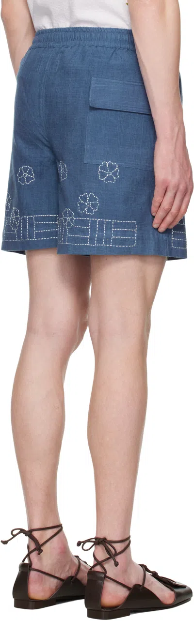 Harago Navy Embroidered Floral Shorts