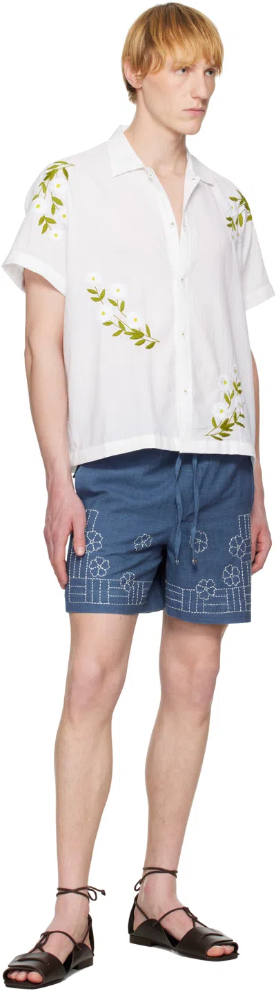 Harago Navy Embroidered Floral Shorts