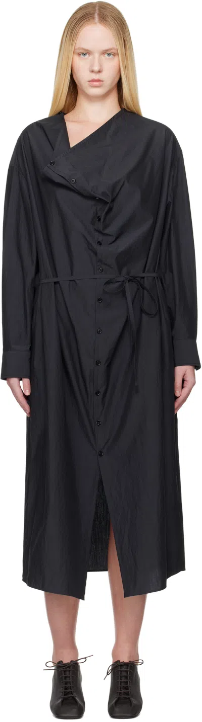 Shop Lemaire Gray Soft Collar Midi Dress
