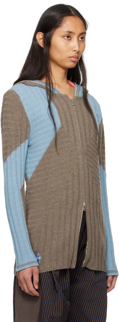 Kiko Kostadinov Brown & Blue Dakota Oversized Knit Hoodie