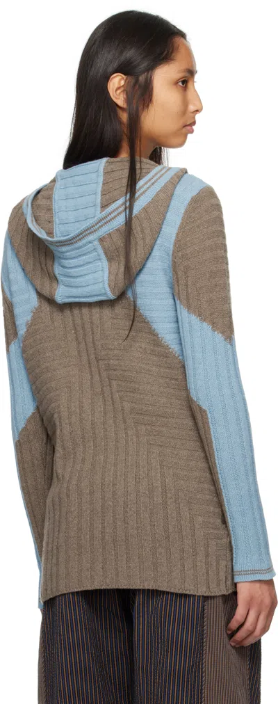 Kiko Kostadinov Brown & Blue Dakota Oversized Knit Hoodie