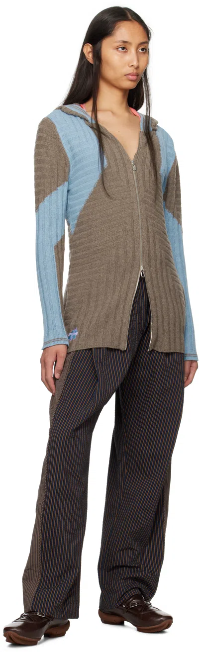 Kiko Kostadinov Brown & Blue Dakota Oversized Knit Hoodie