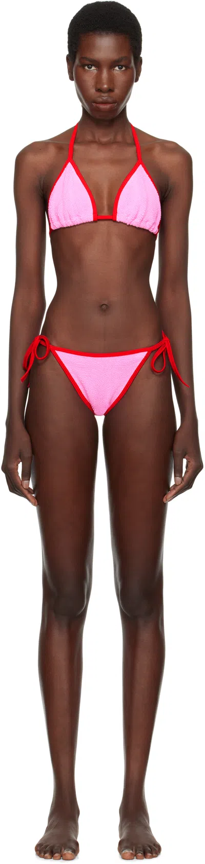 Hunza G Gina Sporty Halter Triangle Bikini In Pink & Purple