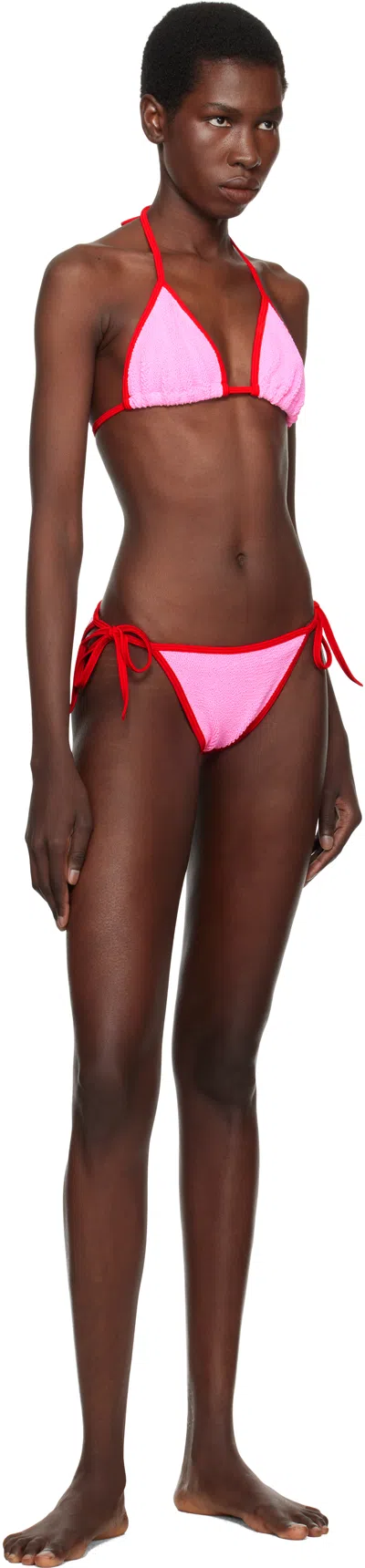 Hunza G Gina Sporty Halter Triangle Bikini In Pink & Purple
