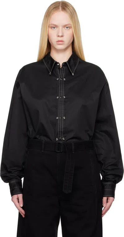 Lemaire Black Cotton Satin Embellished Metal Shirt In Black