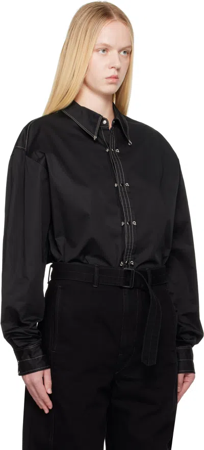 Lemaire Black Cotton Satin Embellished Metal Shirt In Black