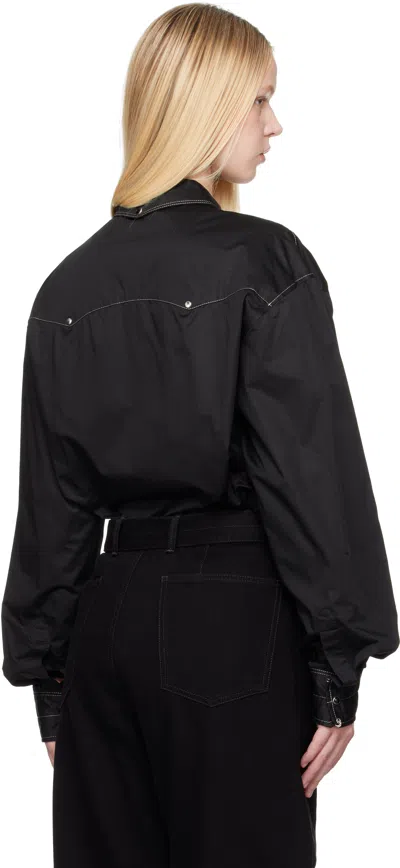 Lemaire Black Cotton Satin Embellished Metal Shirt In Black