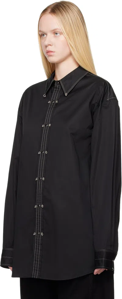 Lemaire Black Cotton Satin Embellished Metal Shirt In Black