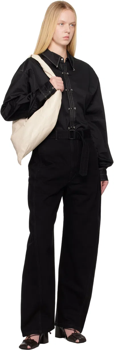 Lemaire Black Cotton Satin Embellished Metal Shirt In Black