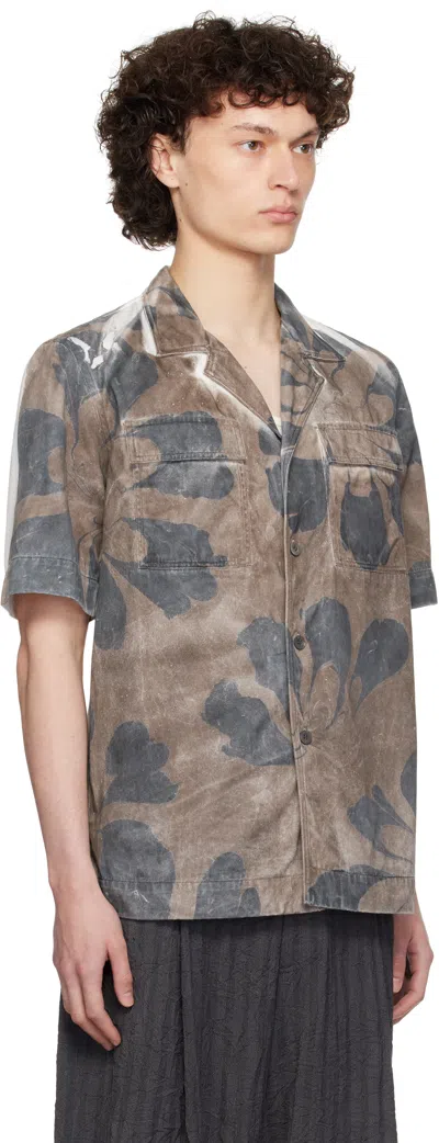 Dries Van Noten Brown & White Hand-dyed Floral Shirt