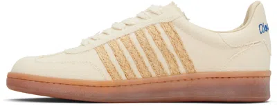 Dsquared2 Beige Low Top Sneakers With Logo Patch On The Tongue And Logo Lettering On The Heel In Canvas Blend 