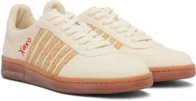 Dsquared2 Beige Low Top Sneakers With Logo Patch On The Tongue And Logo Lettering On The Heel In Canvas Blend 