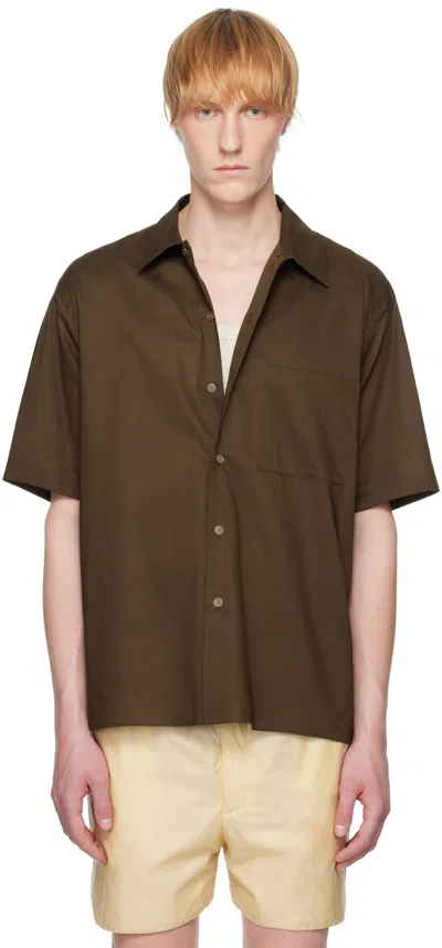 Auralee Brown Washed Finx Typewriter Open Collar Half Sleeved Shirt In Brown