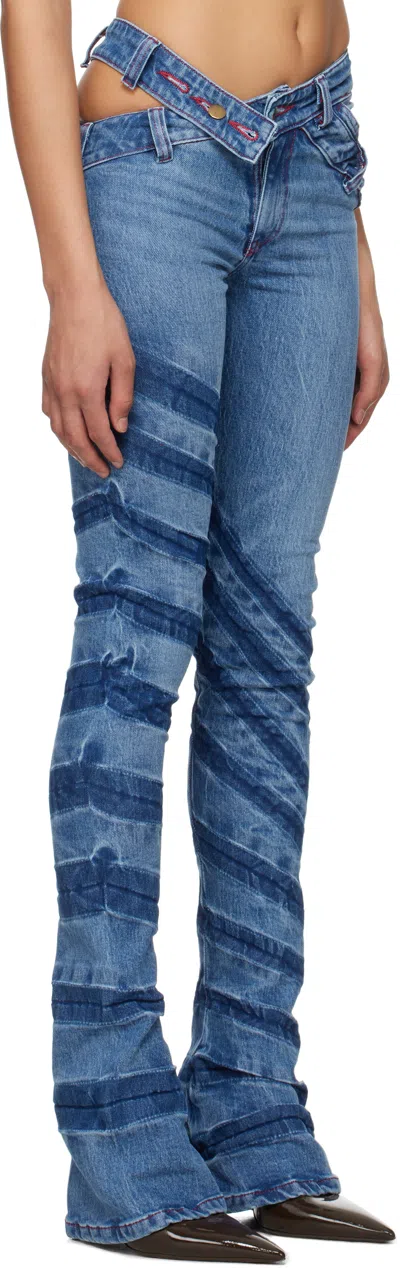 Masha Popova Blue Stripe Bias Cut Bell Bottom Jeans