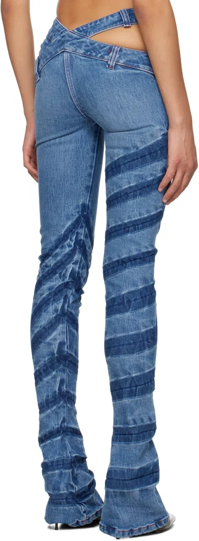 Masha Popova Blue Stripe Bias Cut Bell Bottom Jeans