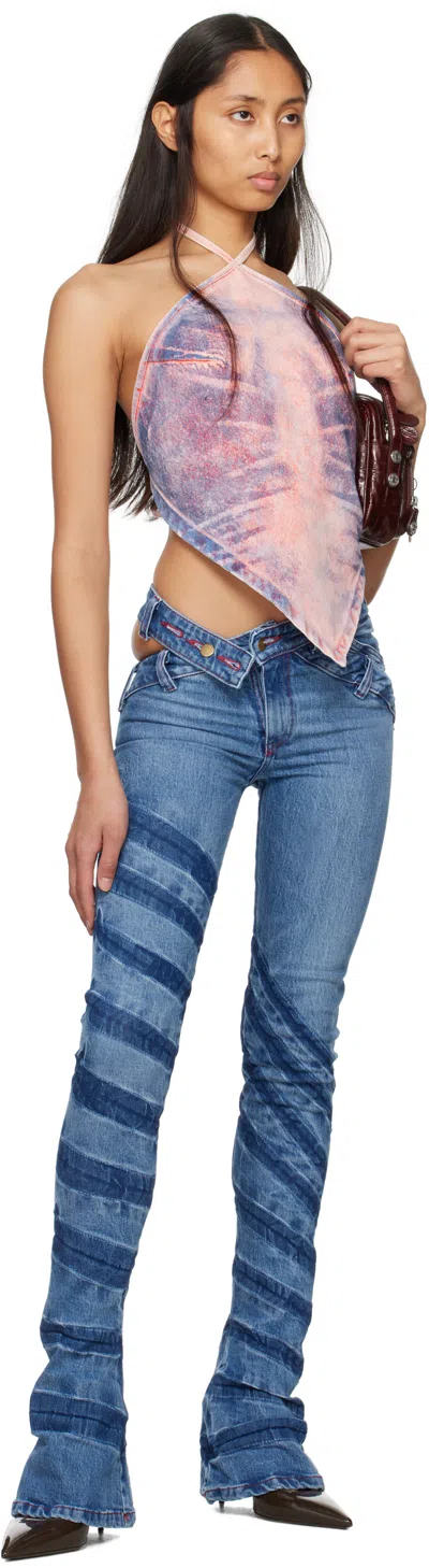 Masha Popova Blue Stripe Bias Cut Bell Bottom Jeans