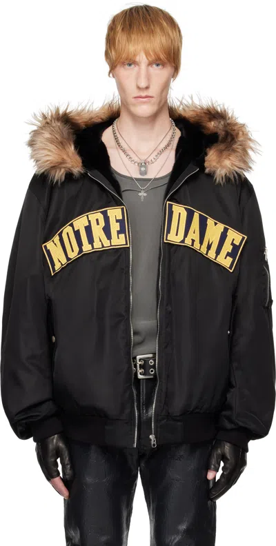 Marking Distance Black 'notre Dame' Bomber Jacket
