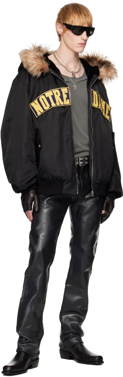 Marking Distance Black 'notre Dame' Bomber Jacket