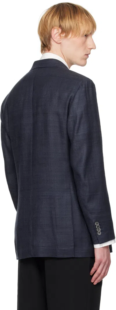 Drake's Navy Tussah Silk Double-breasted Tailored Blazer