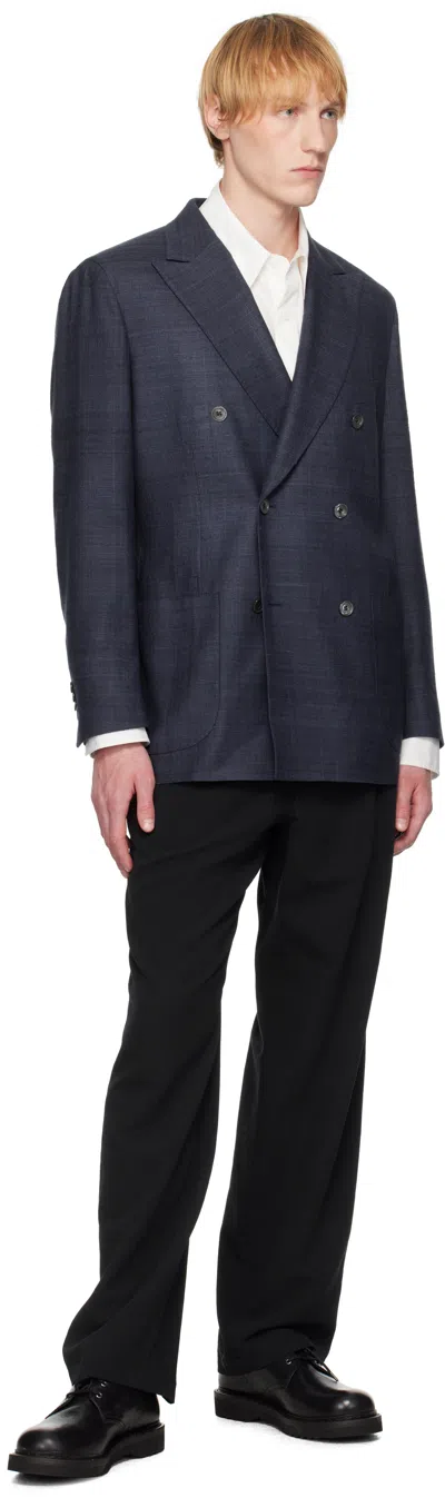 Drake's Navy Tussah Silk Double-breasted Tailored Blazer